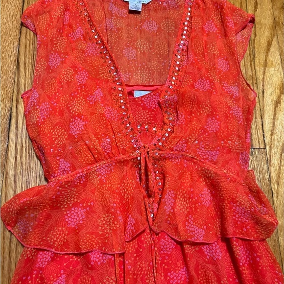 Y2K Fairycore WD NY 100% Silk Orange Embellished Fairly Dress 2piece Size 8 - Picture 2 of 13